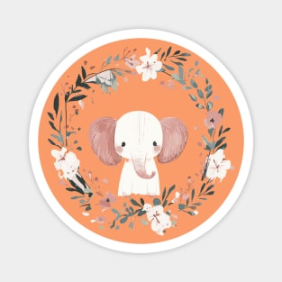 Boho Kawaii Elephant – Gentle Giant in a Floral Wreath Magnet